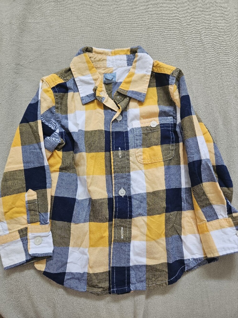 ​BabyGap Toddler Boys Yellow Blue White Plaid Long Sleeve Button-Down Shirt 2 Ye